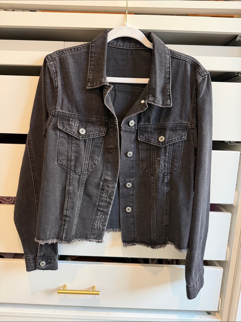 Women's Black Distressed Denim Jacket - Classic Casual
